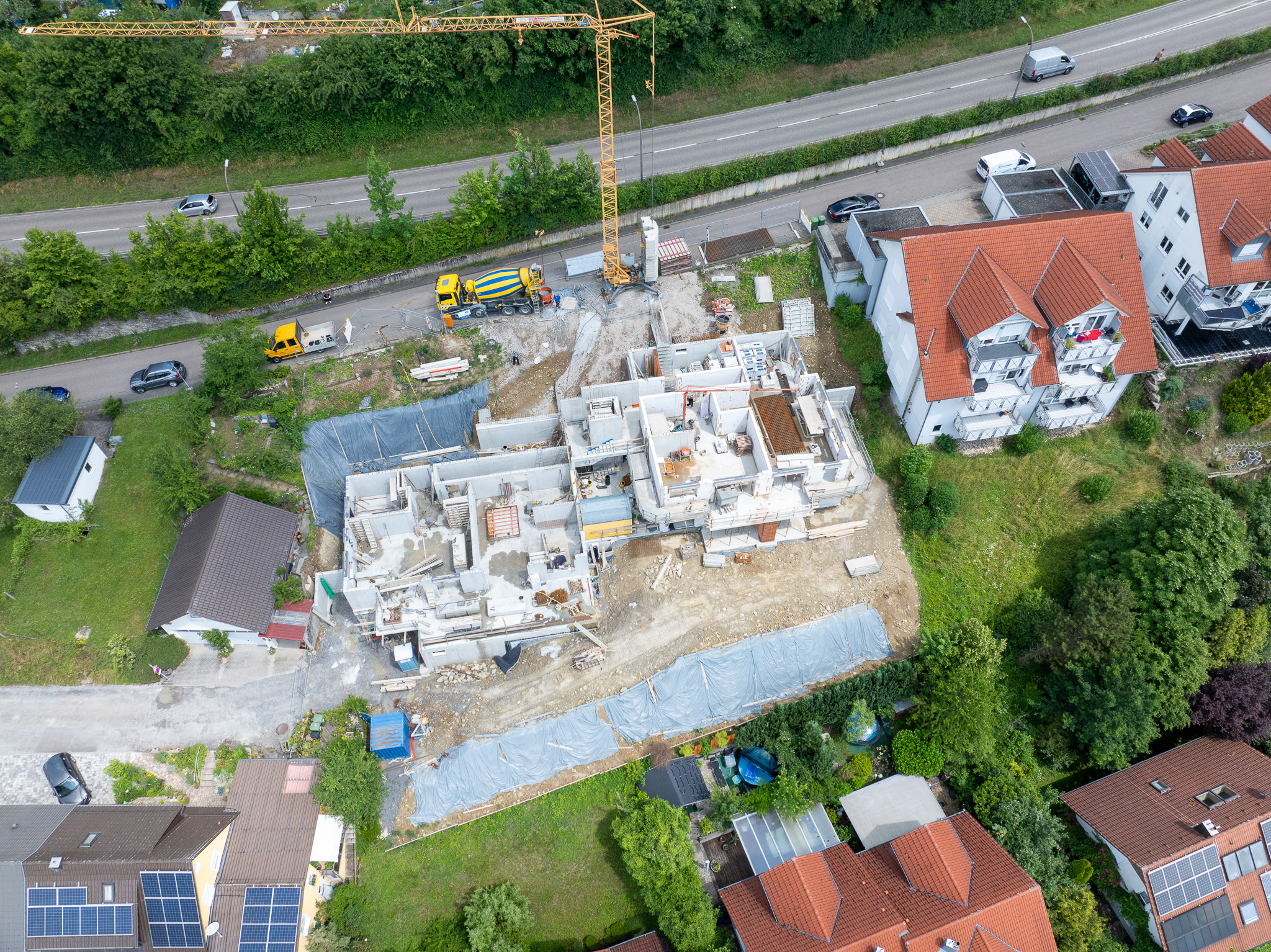 Luftaufnahme Rohbau Mehrfamilienhaus Künzelsau